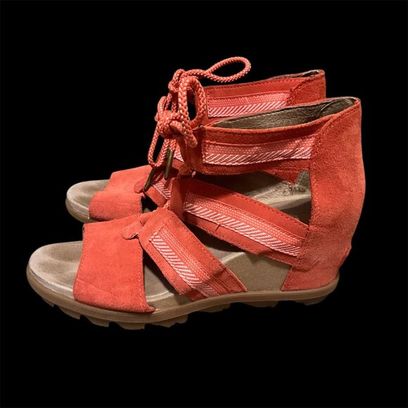 Sorel Wedged Sandals With Lace-Up Closure & Zigzag Straps Womens Size 10 Rugged - Picture 1 of 12